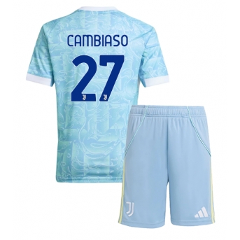 Billige Fotballdrakt Juventus Andrea Cambiaso #27 Replika Bortedraktsett Barn 2025-26 Kortermet (med bukser)
